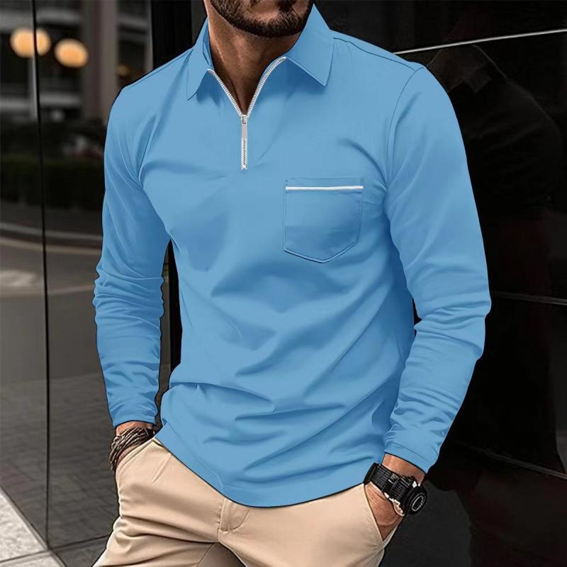 Long Sleeve Polo - Men's Collared Quarter Zip Polo Shirt