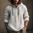 Hooded Shirt - Button-Up - Loose Fit - Linen Hoodie - Men's Clothing