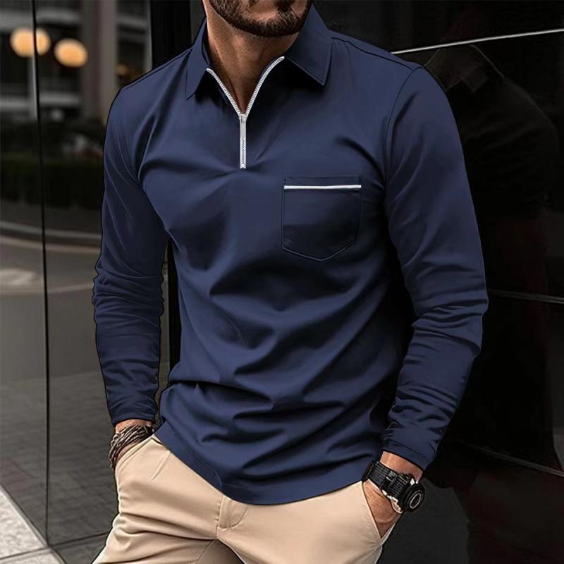 Long Sleeve Polo - Men's Collared Quarter Zip Polo Shirt
