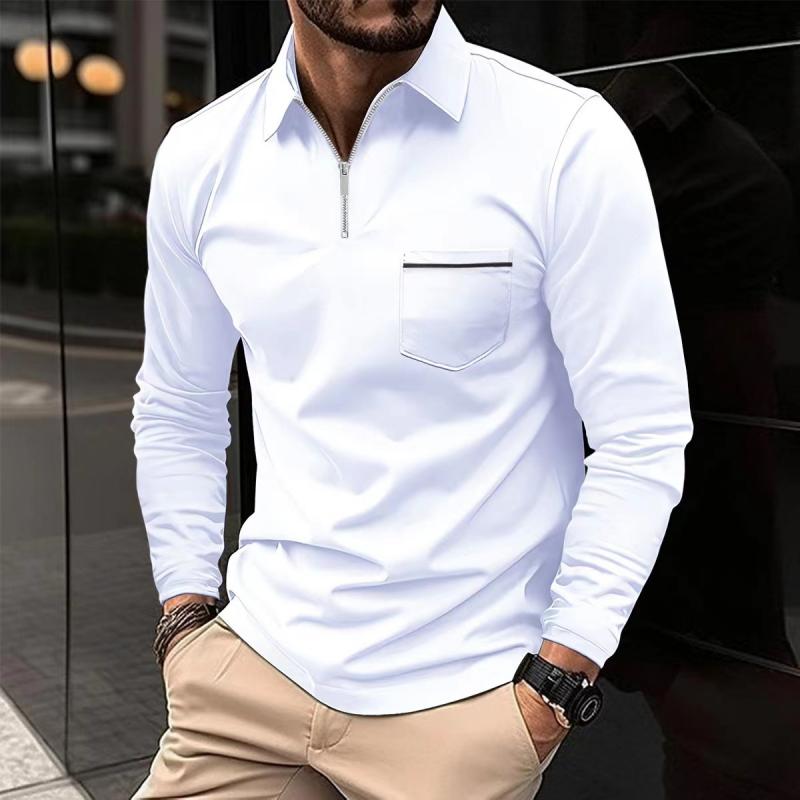 Long Sleeve Polo - Men's Collared Quarter Zip Polo Shirt