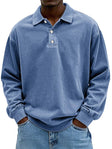 Polo Sweatshirt - Collared - Washed - Oversized Pullover - Men's Clothing