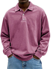 Polo Sweatshirt - Collared - Washed - Oversized Pullover - Men's Clothing