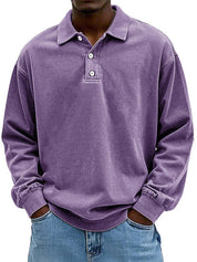 Polo Sweatshirt - Collared - Washed - Oversized Pullover - Men's Clothing