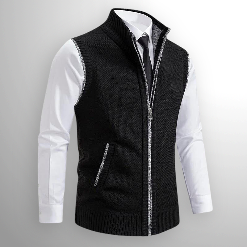 Knitted Vest - Men's Sleeveless Woolen Zip-Up Vest