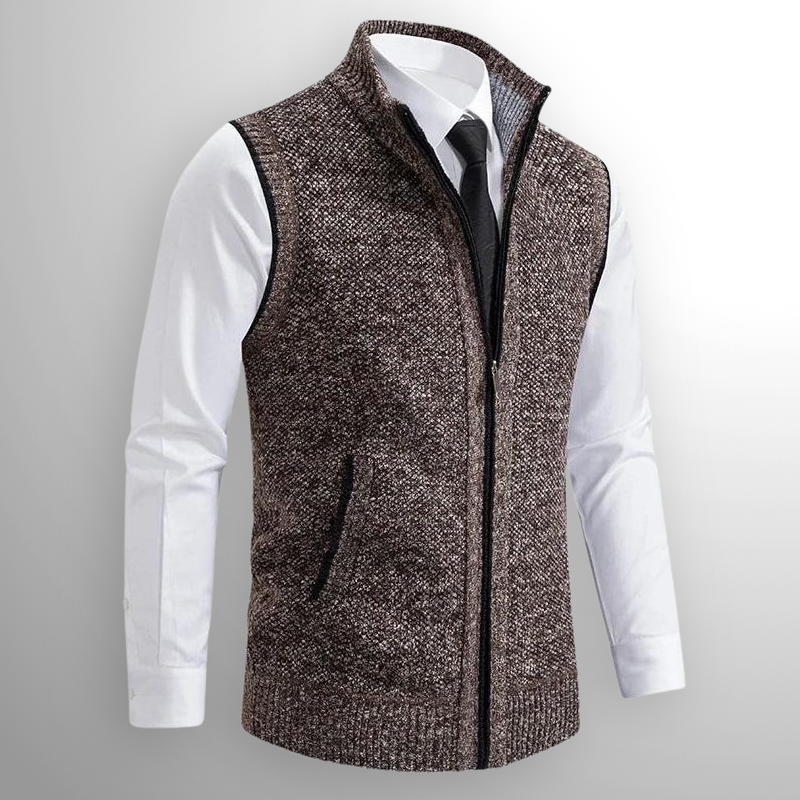 Knitted Vest - Men's Sleeveless Woolen Zip-Up Vest
