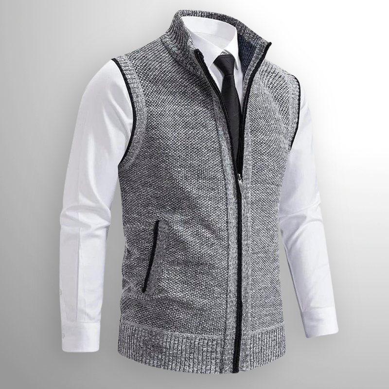 Knitted Vest - Men's Sleeveless Woolen Zip-Up Vest