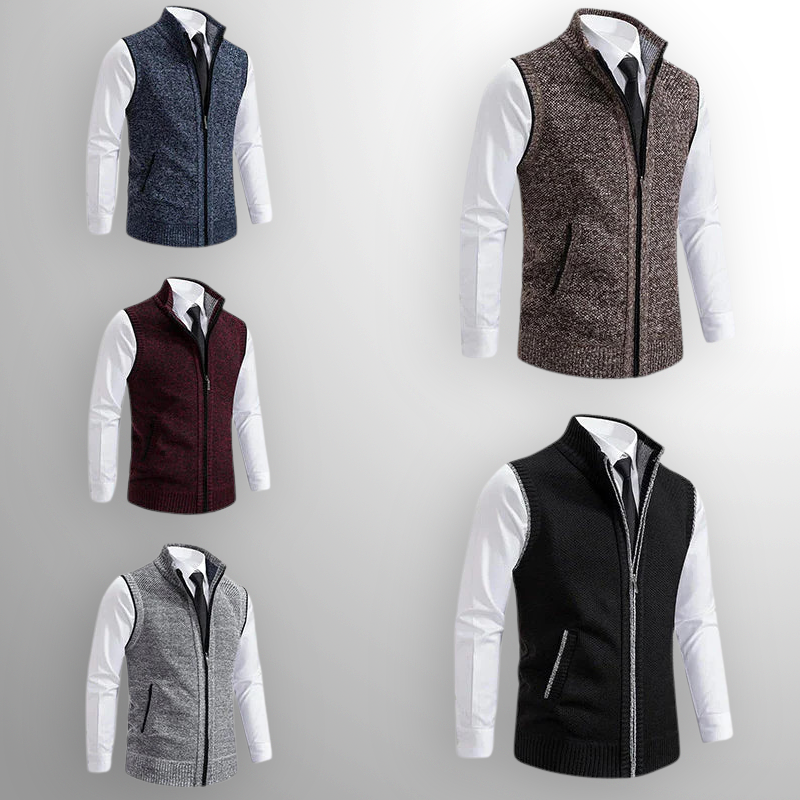 Knitted Vest - Men's Sleeveless Woolen Zip-Up Vest