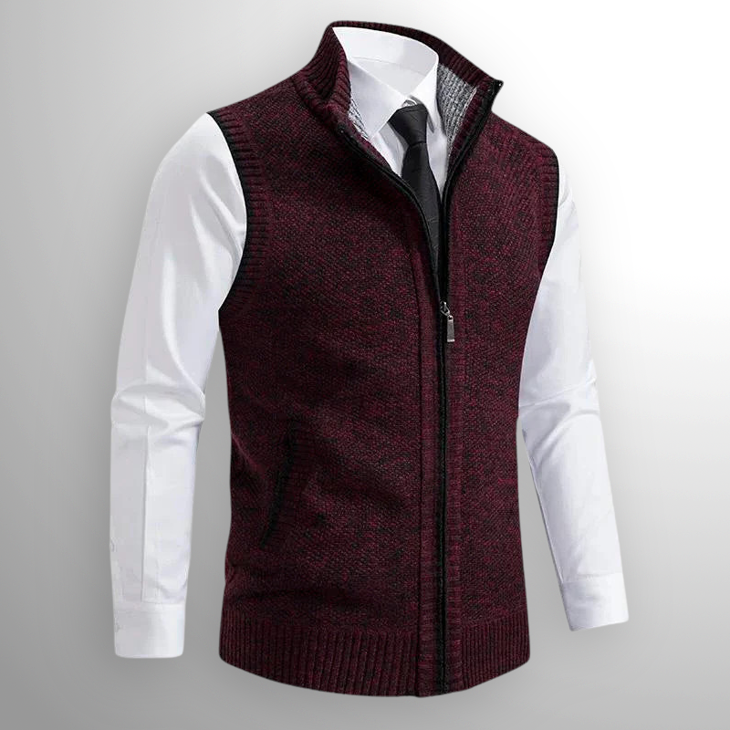 Knitted Vest - Men's Sleeveless Woolen Zip-Up Vest