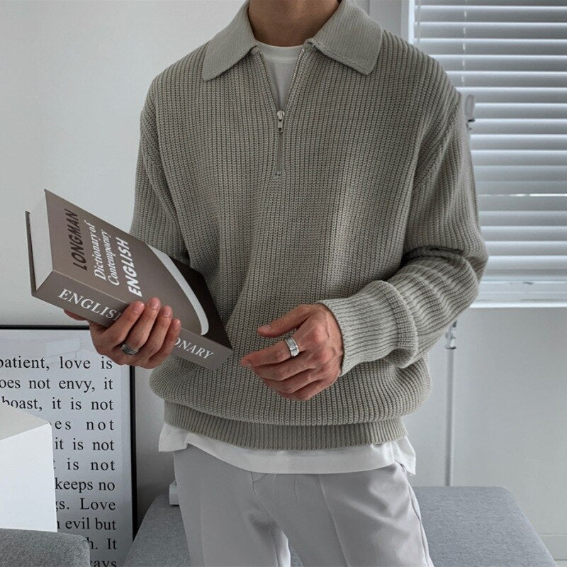 Quarter Zip Jumper | Knitted | Loose Fit | Polo Jumper | Men's Half Zip Pullover