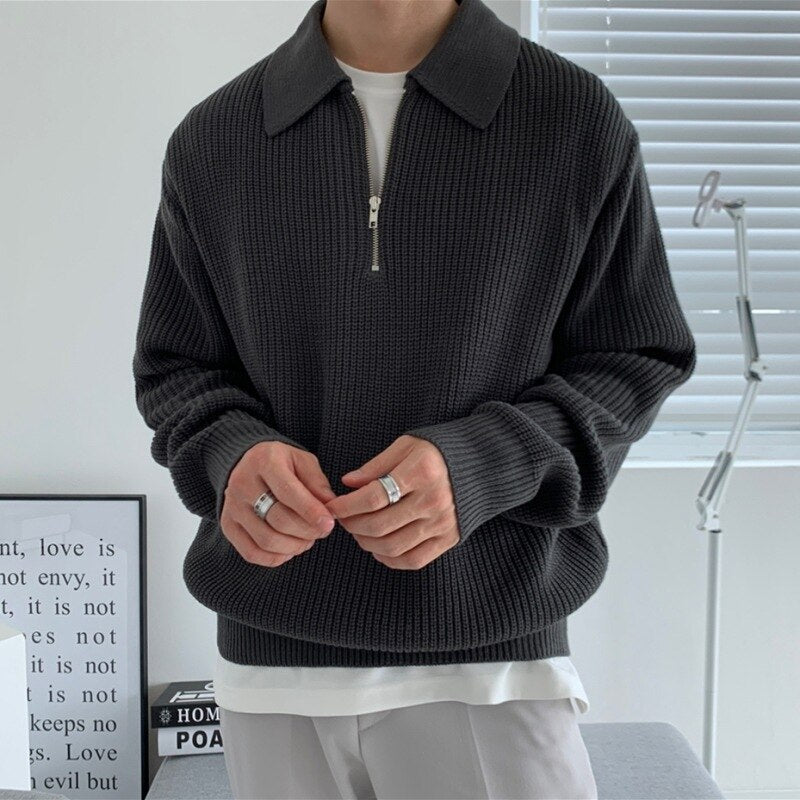 Quarter Zip Jumper | Knitted | Loose Fit | Polo Jumper | Men's Half Zip Pullover