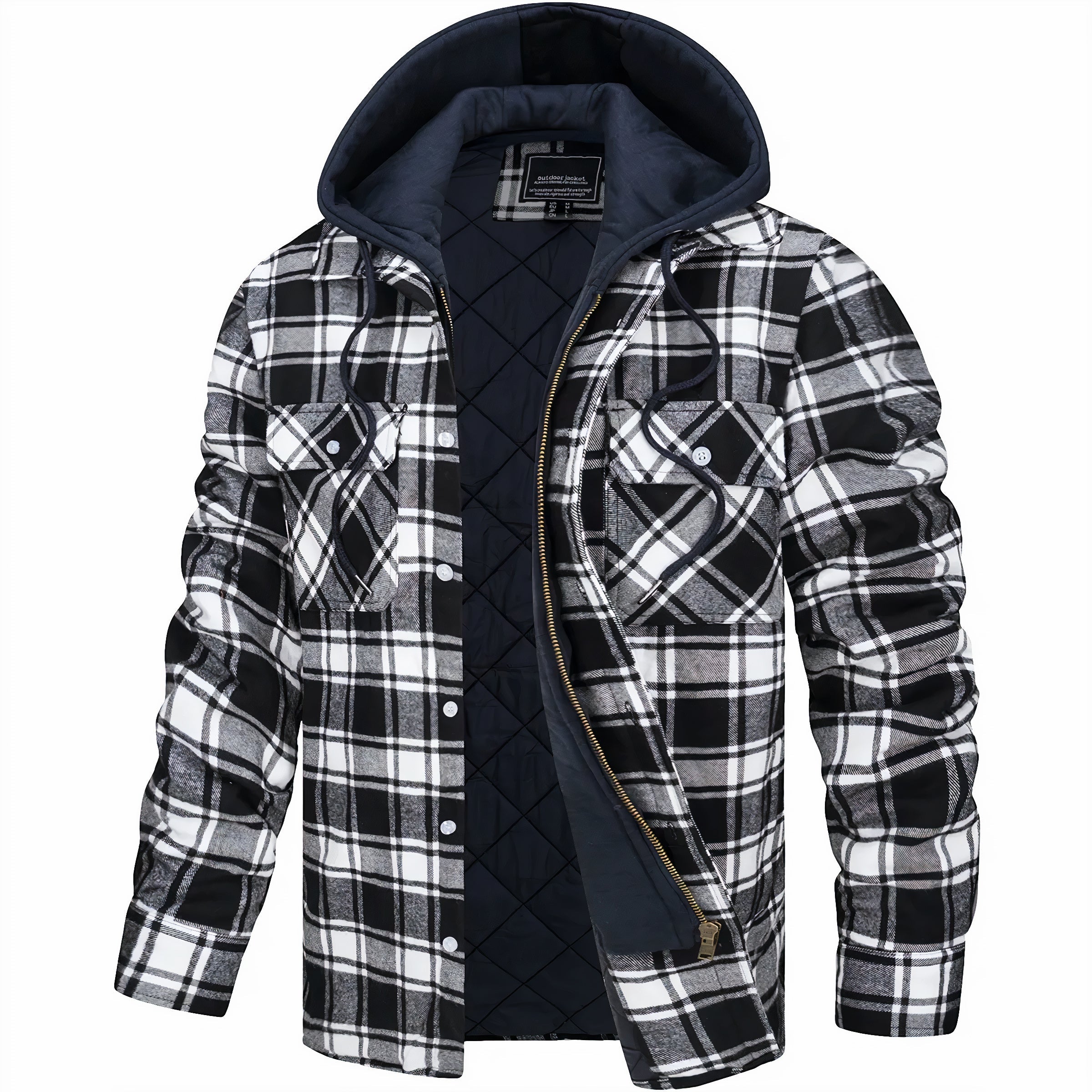 Hoodie Jacket - Plaid - Quilted Liner - Zip-Up Hoodie - Men's Jacket