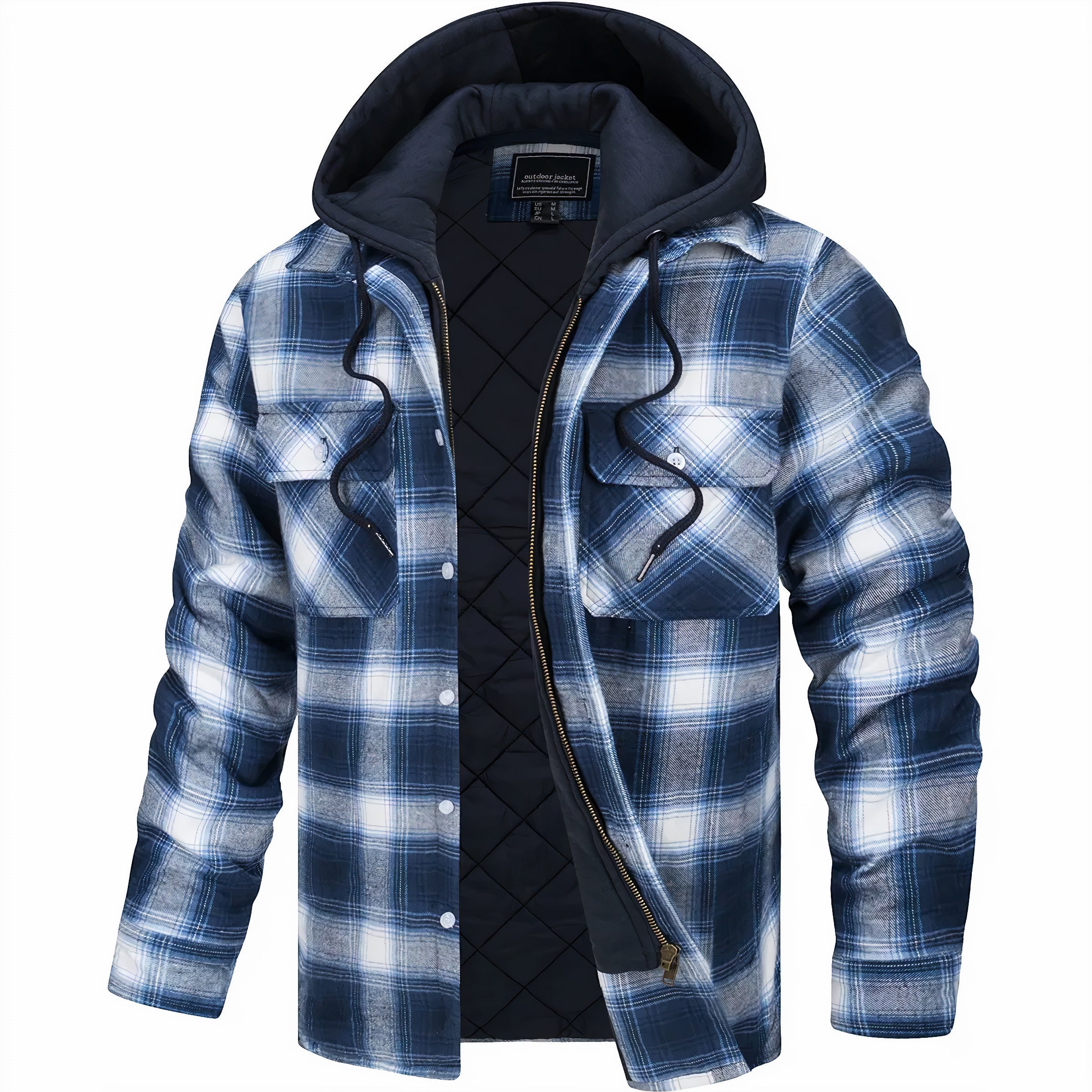 Hoodie Jacket - Plaid - Quilted Liner - Zip-Up Hoodie - Men's Jacket