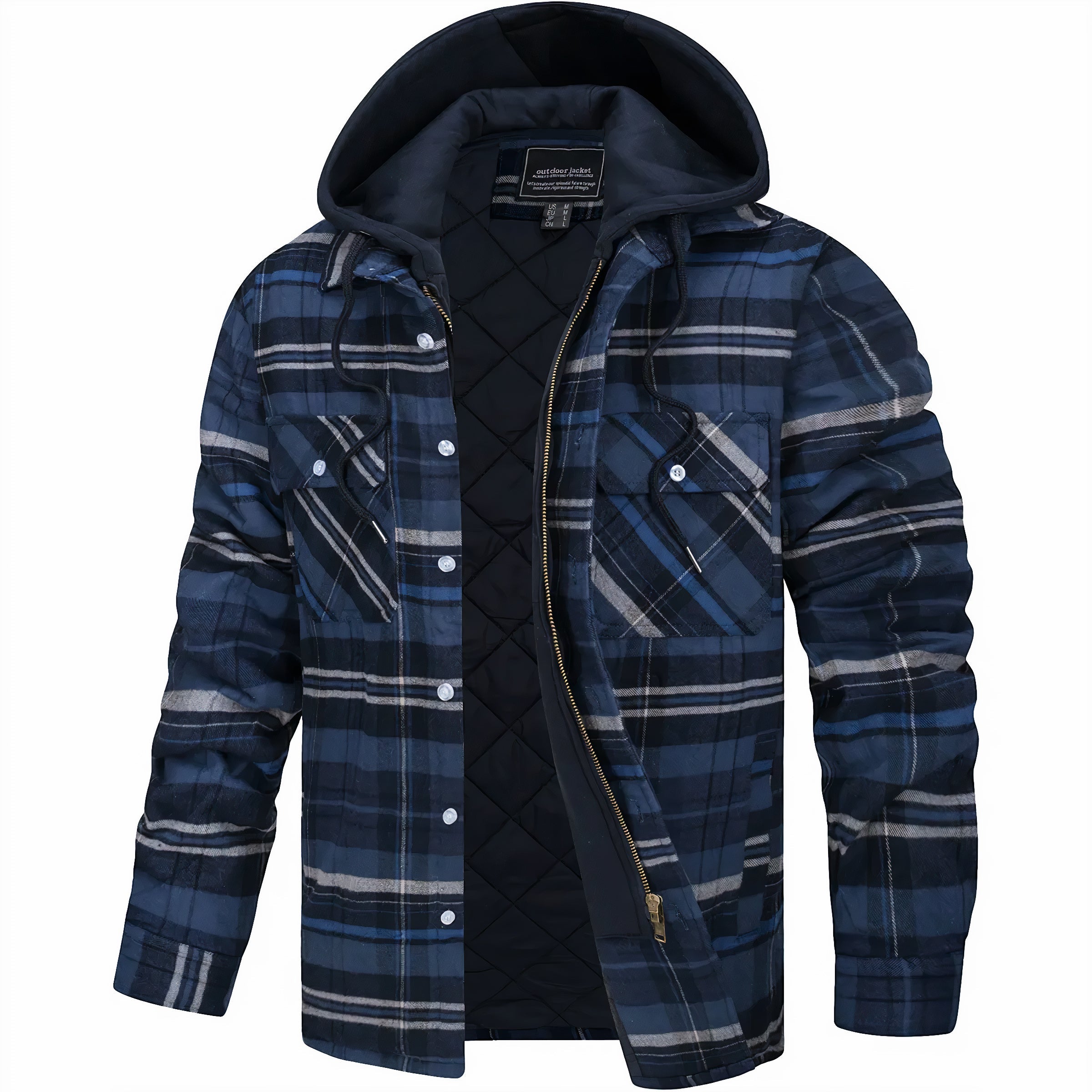 Hoodie Jacket - Plaid - Quilted Liner - Zip-Up Hoodie - Men's Jacket