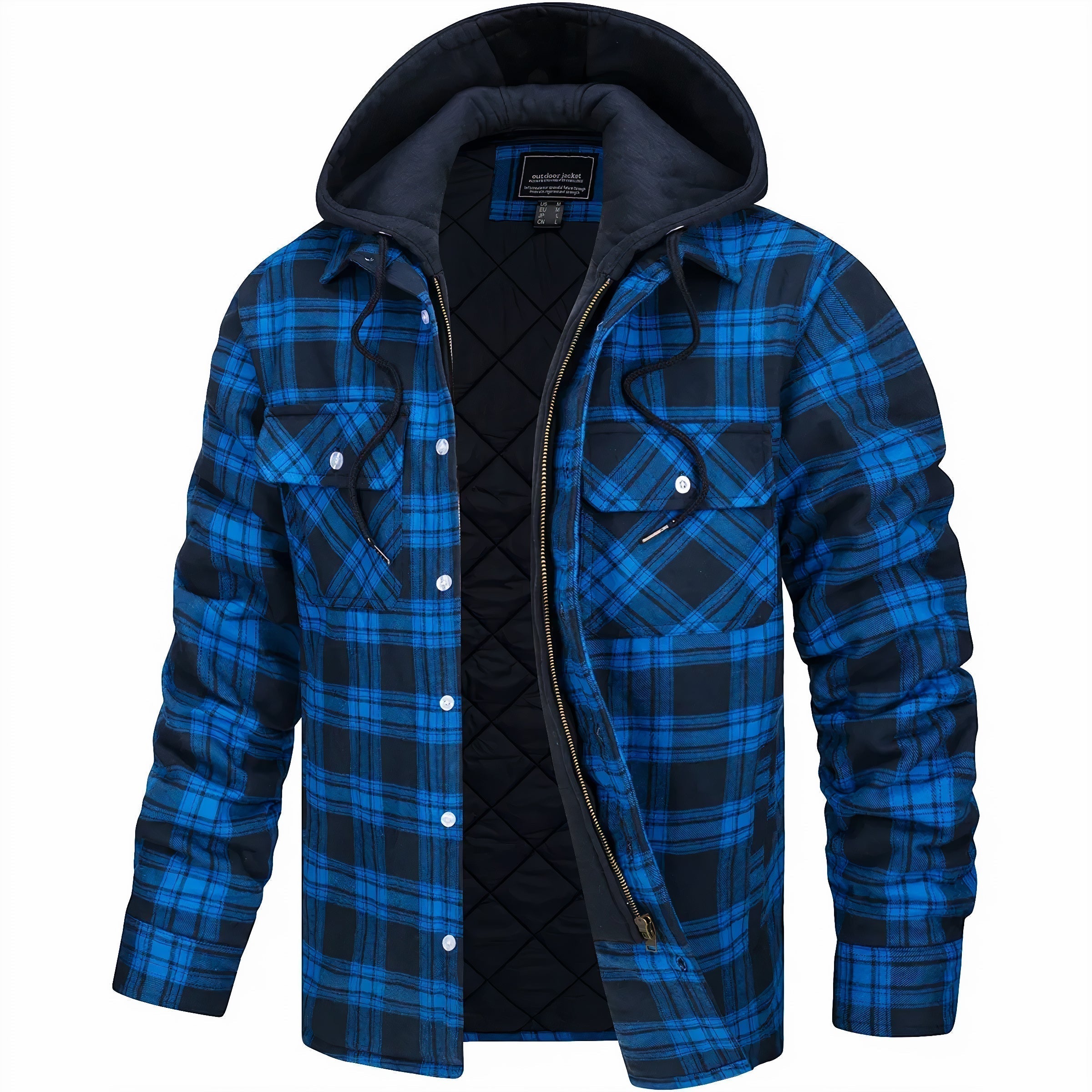 Hoodie Jacket - Plaid - Quilted Liner - Zip-Up Hoodie - Men's Jacket